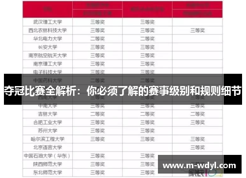 夺冠比赛全解析：你必须了解的赛事级别和规则细节